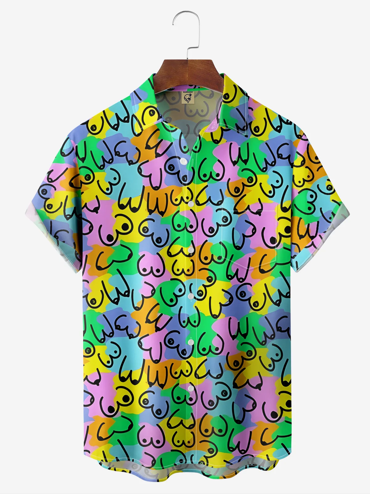 Hardaddy Moisture-wicking Abstract Geometric Chest Pocket Casual Neon Party Boob Shirt For Men