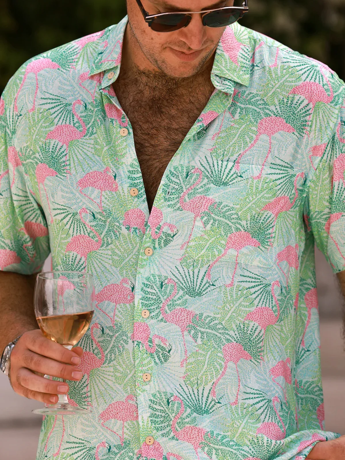 Hardaddy Shirt Collar Casual Flamingo Loose Aloha Shirt