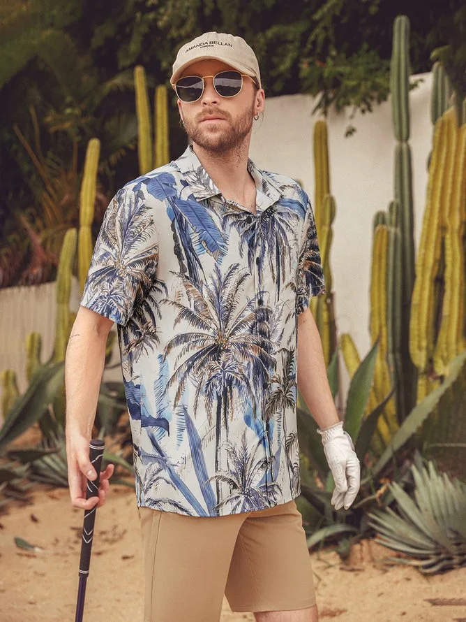 Hardaddy Mens Hawaiian Coconut Print Lapel Chest Pocket Short Sleeve Funky Aloha Shirt