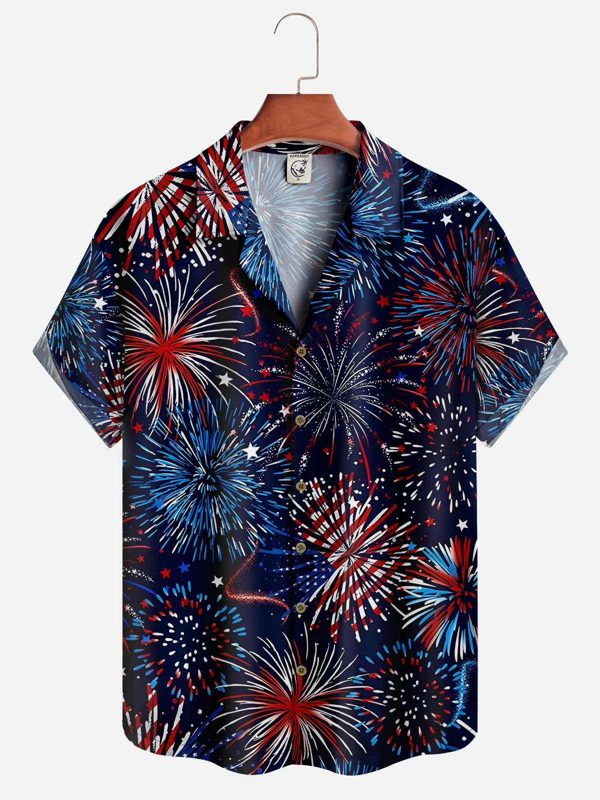 Hardaddy Moisture Wicking Fireworks American Flag Short Sleeve Aloha Shirt