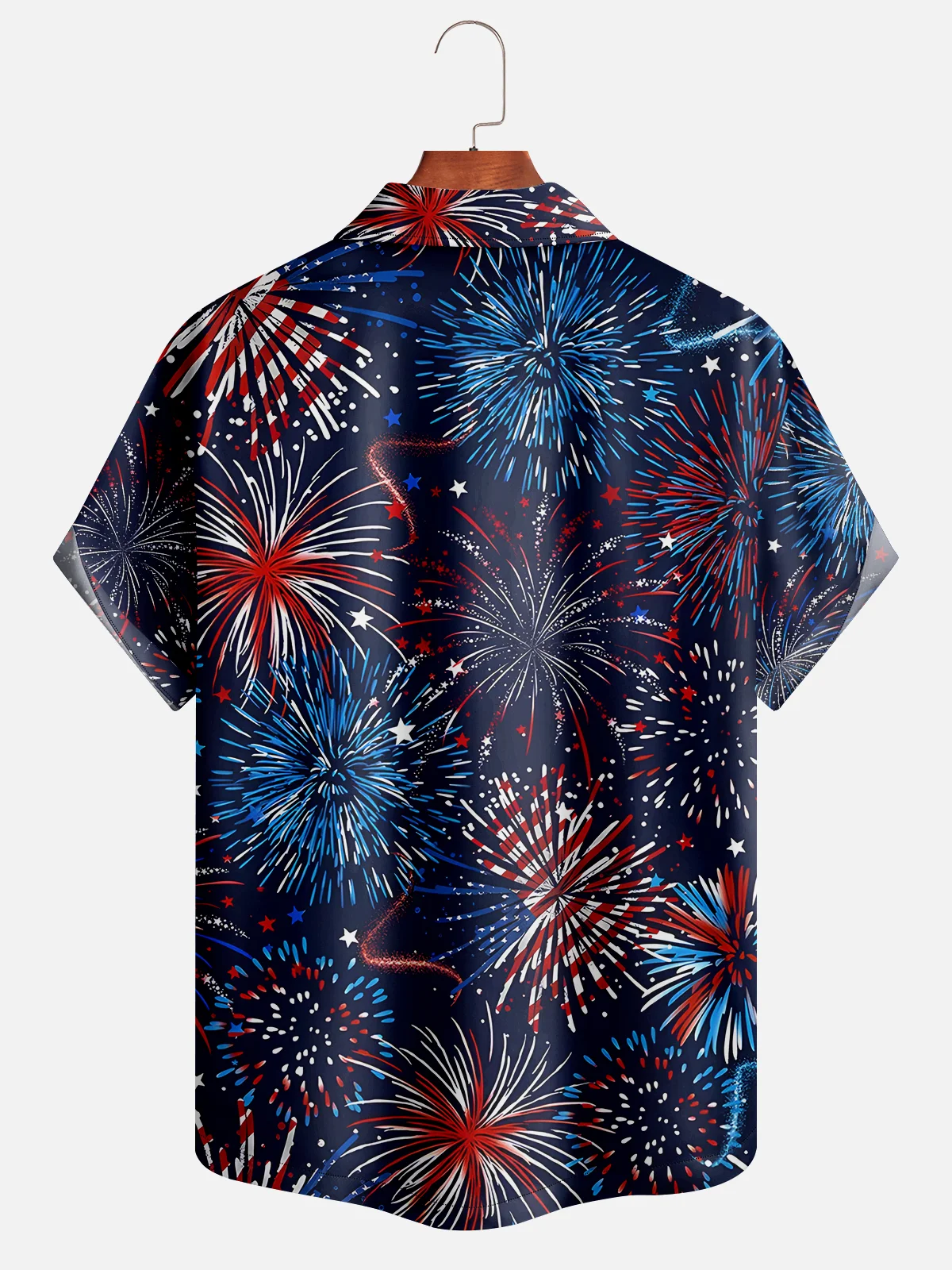 Hardaddy Moisture Wicking Fireworks American Flag Short Sleeve Aloha Shirt