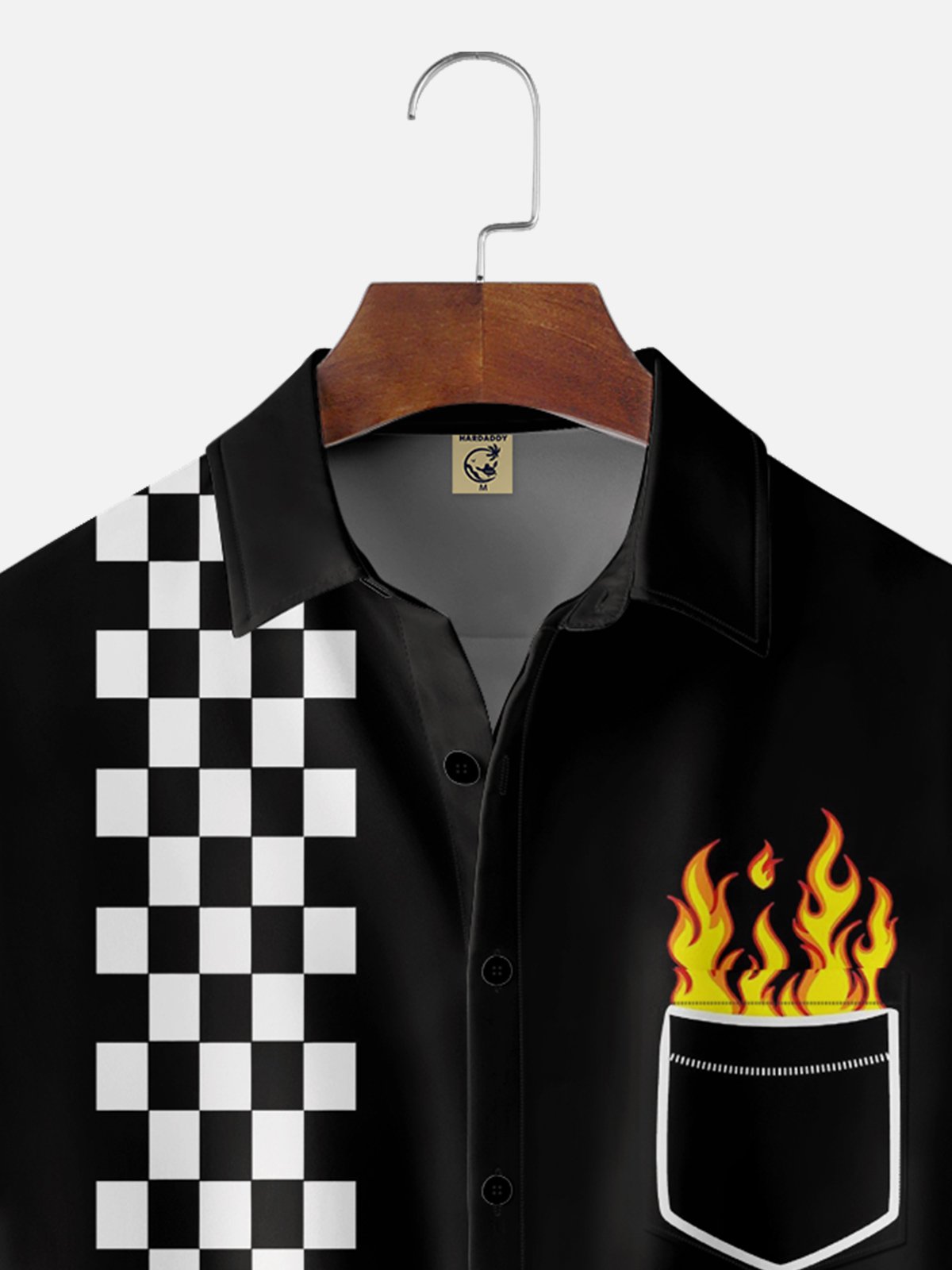Hardaddy Black-white Plaid Racing Pocket Bowling Shirt