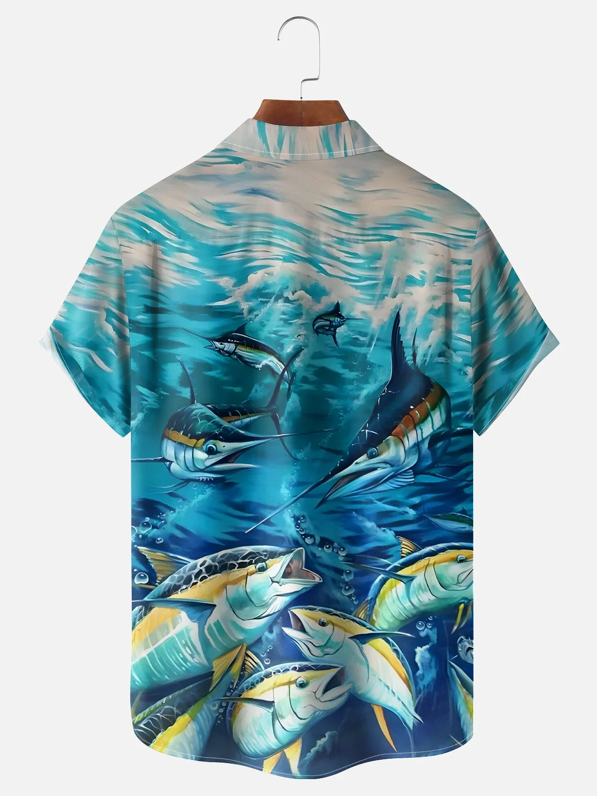 Hardaddy Breathable Marlins Fish Chest Pocket Hawaiian Shirt