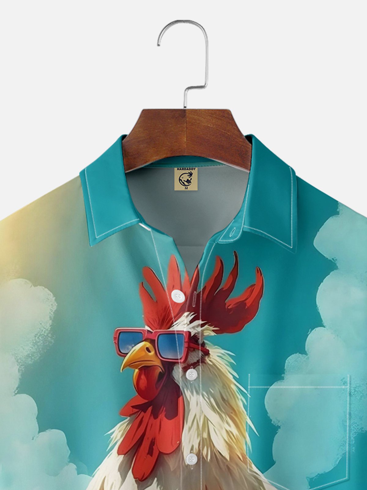 Hardaddy Moisture-wicking Beach Fun Chicken Chest Pocket Hawaiian Shirt