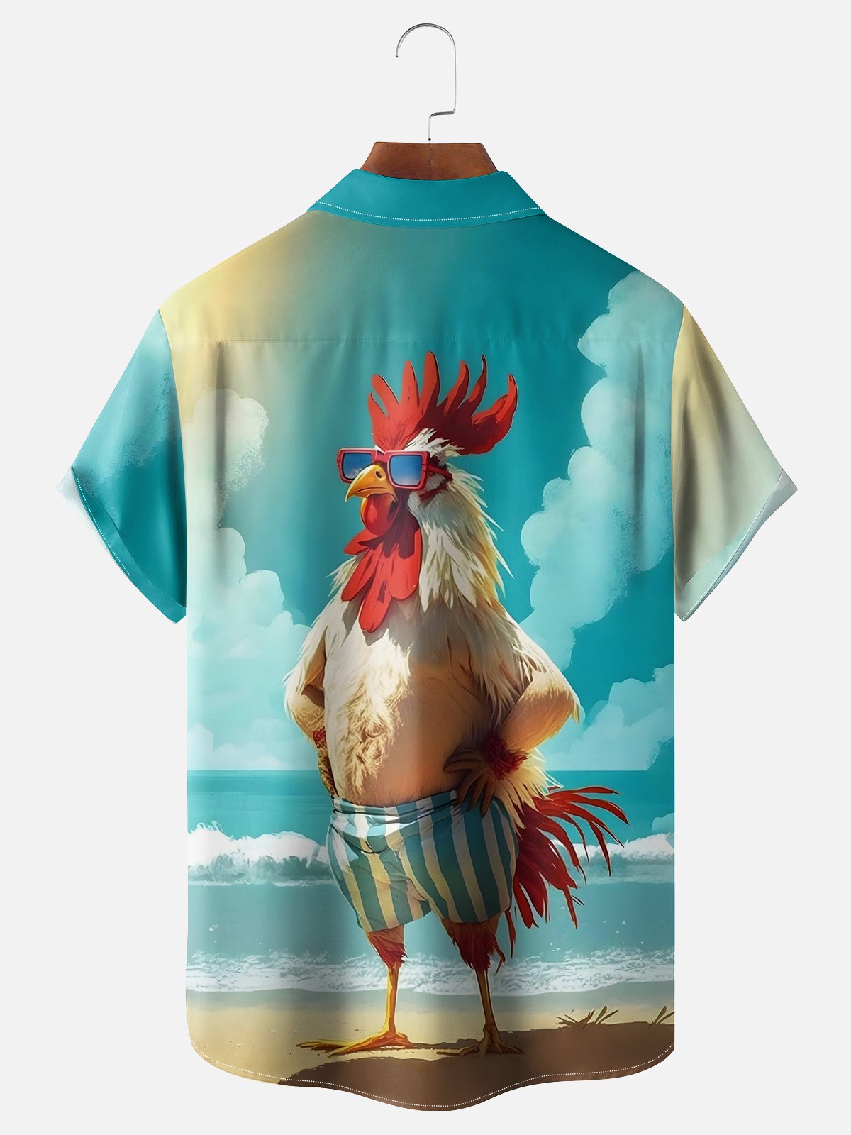 Hardaddy Moisture-wicking Beach Fun Chicken Chest Pocket Hawaiian Shirt