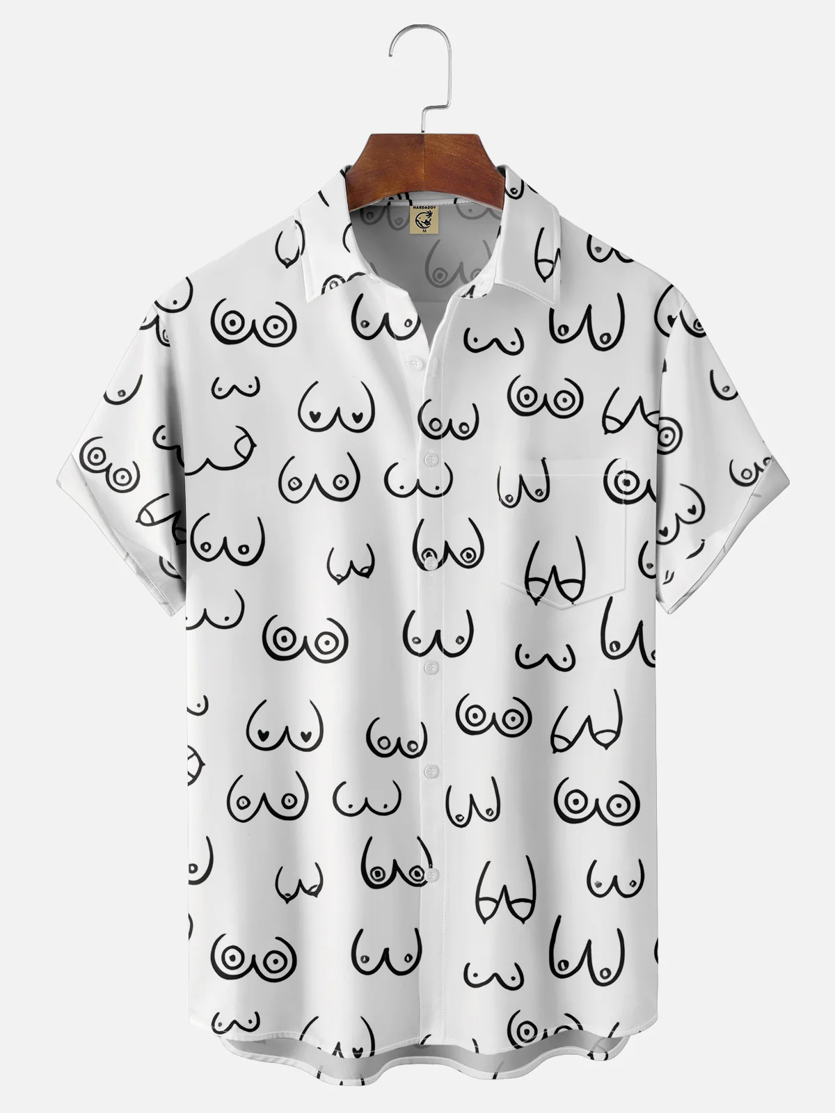 Hardaddy Moisture-wicking Art Abstract Line Drawing Chest Pocket Hawaiian Titty Shirt