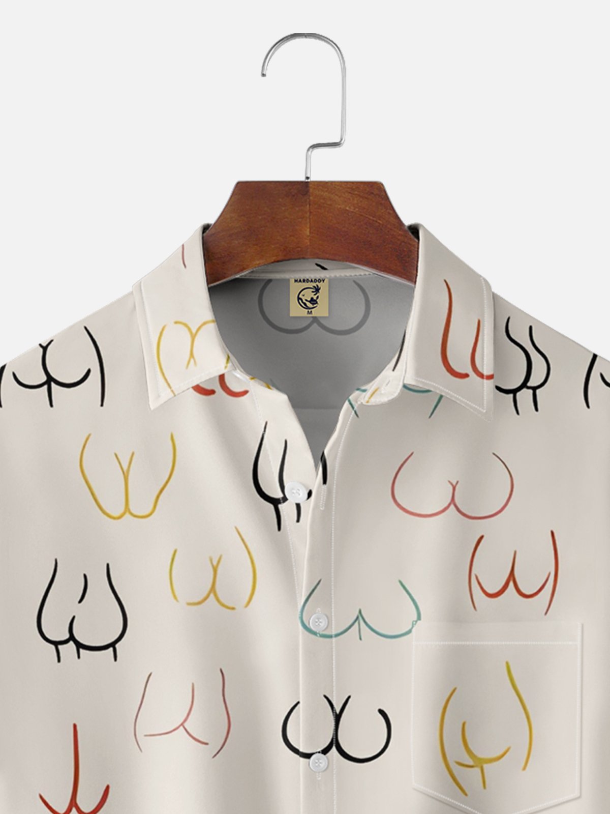Hardaddy Moisture-wicking Abstract Line Drawing Chest Pocket Hawaiian Khaki Boob Shirt For Men