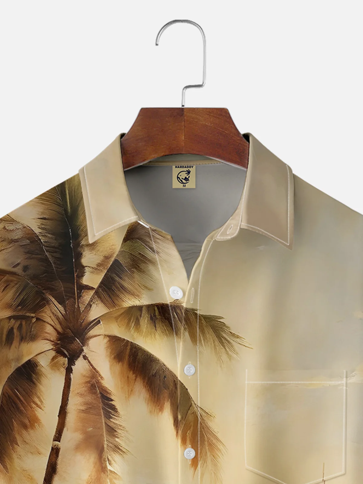 Hardaddy Moisture-wicking Beach Coconut Tree Chest Pocket Hawaiian Shirt