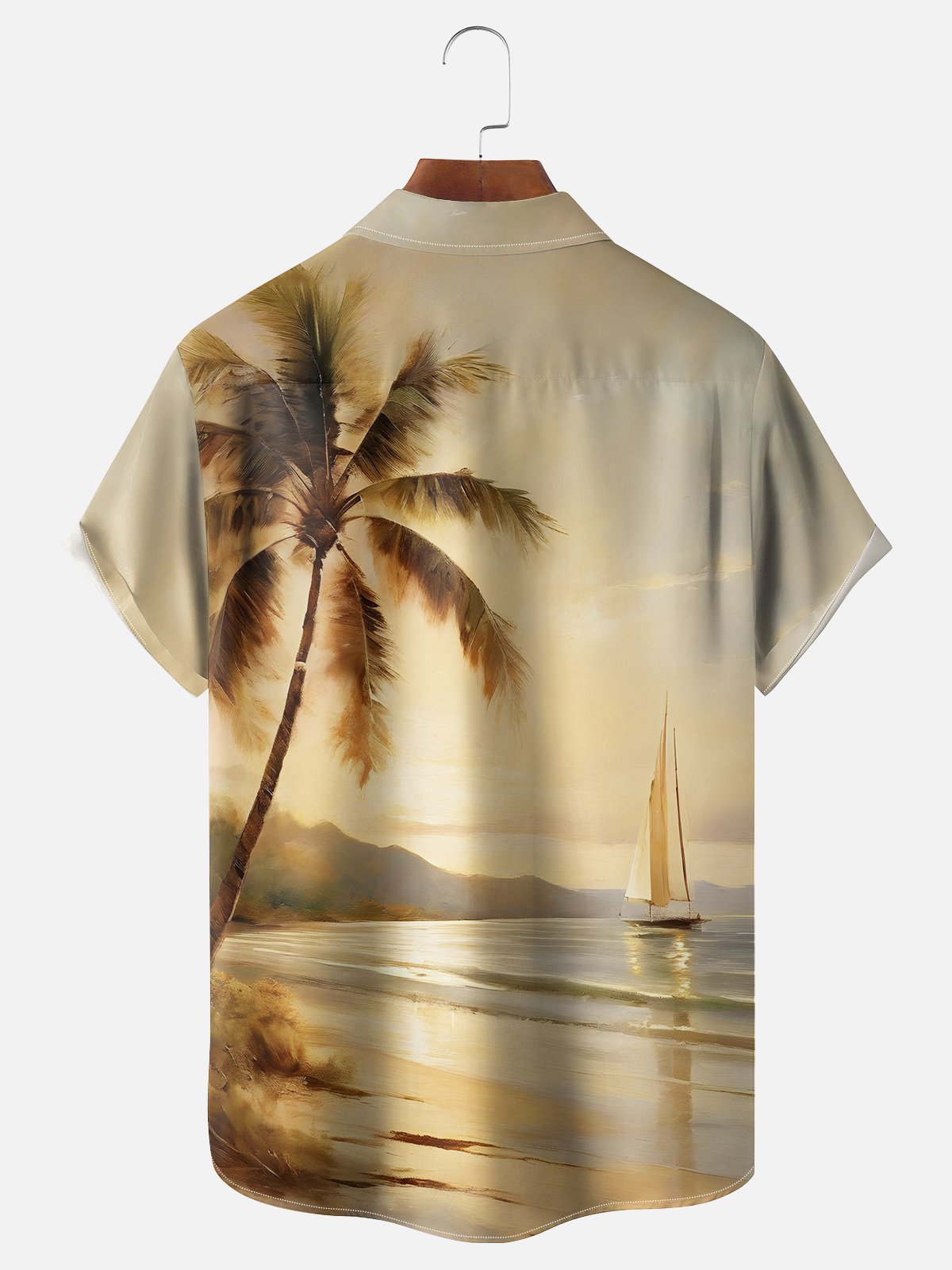 Hardaddy Moisture-wicking Beach Coconut Tree Chest Pocket Hawaiian Shirt