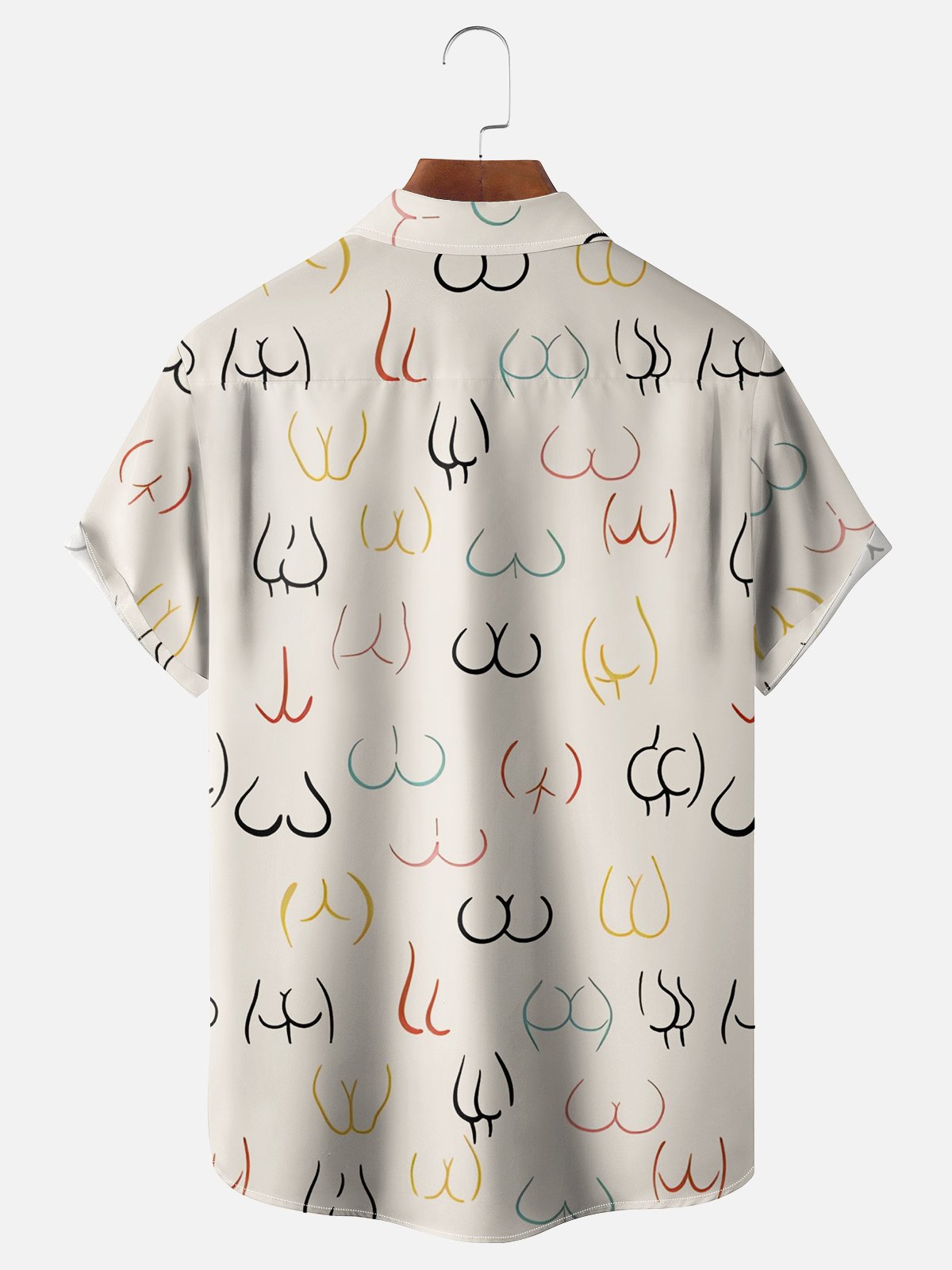 Hardaddy Moisture-wicking Abstract Line Drawing Chest Pocket Hawaiian Khaki Boob Shirt For Men