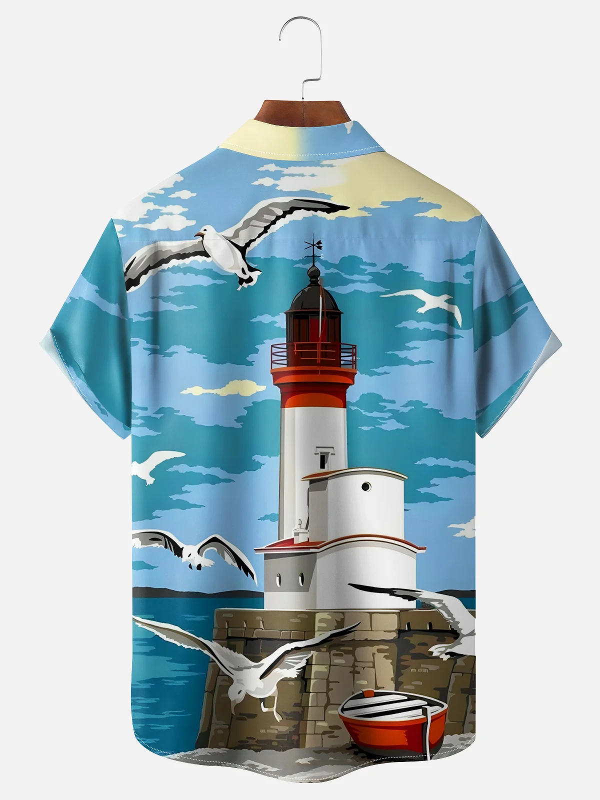 Moisture-wicking Lighthouse Chest Pocket Hawaiian Shirt