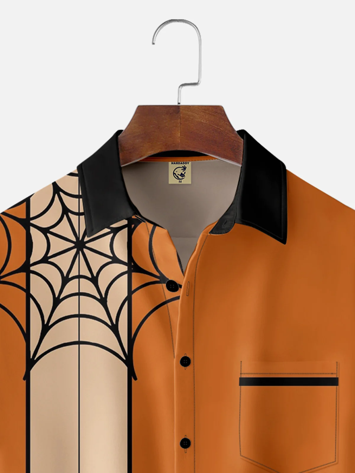 Mens Funky Halloween Spider Print Front Buttons Soft Breathable Chest Pocket Casual Aloha Shirt