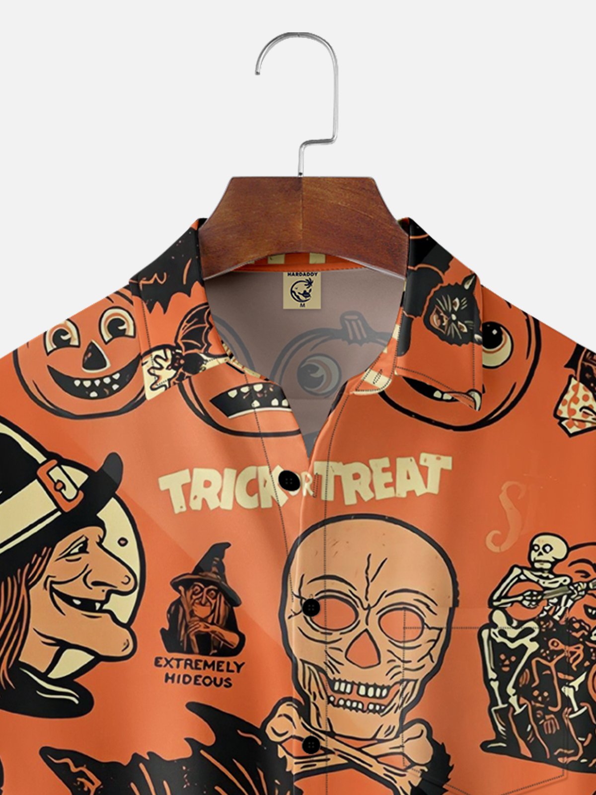 Hardaddy Men's Halloween Cat Ghost Witches Print Casual Breathable Short Sleeve Hawaiian Shirt