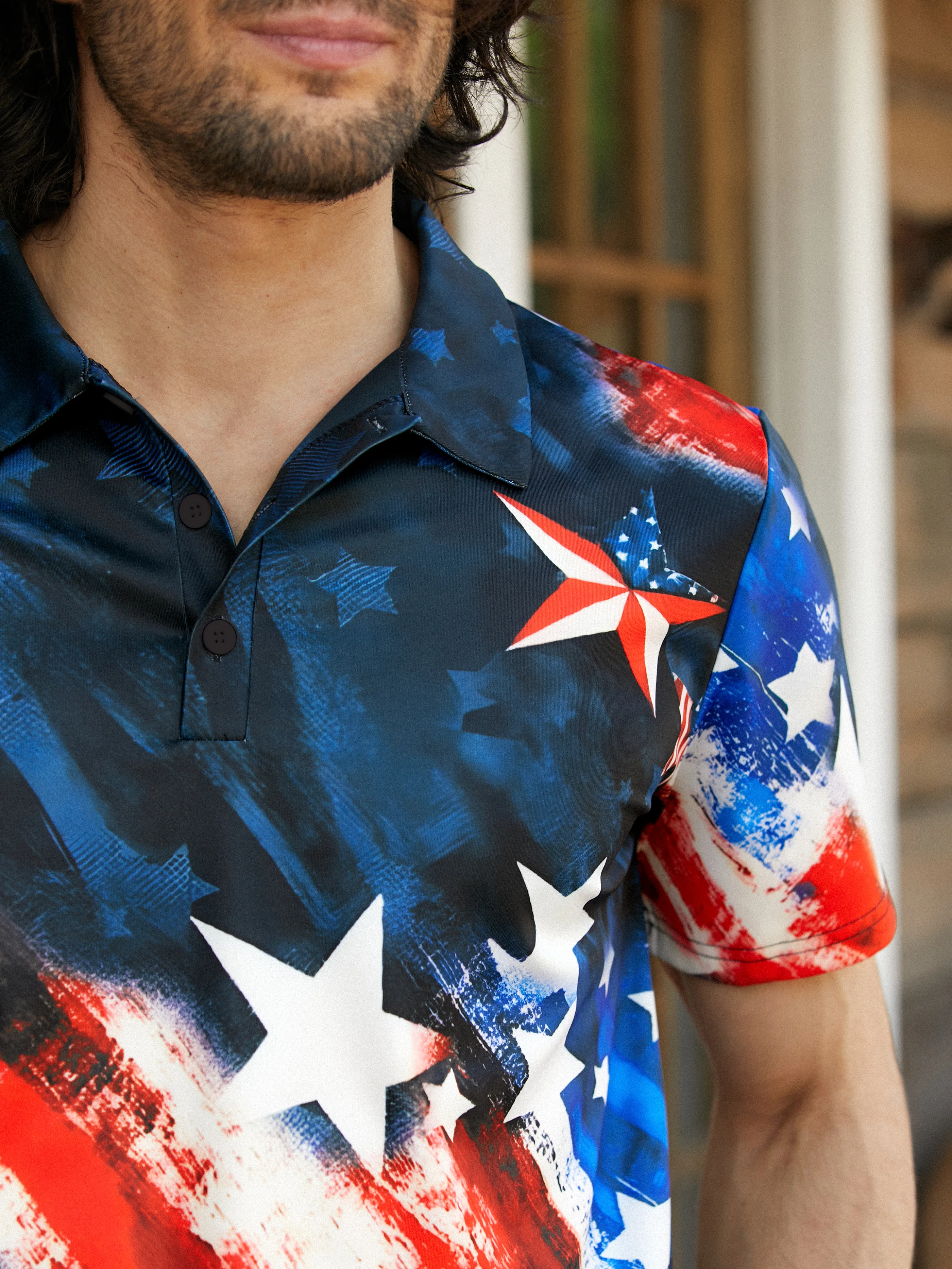Hardaddy USA Flag Button Down Short Sleeve Polo Shirt