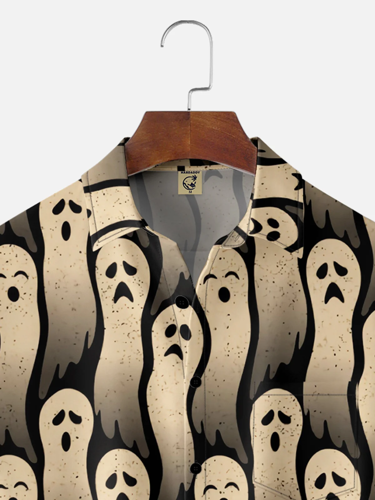 Men's Halloween Ghost Print Casual Short Sleeve Hawaiian Shirt with Chest Pocket