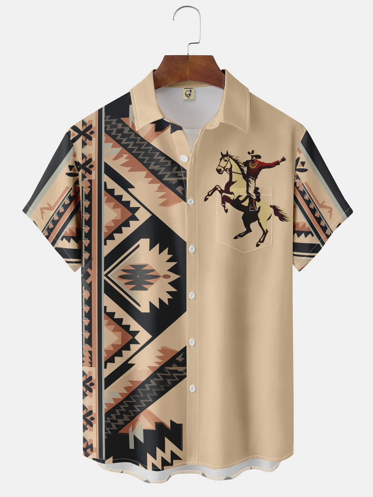 Men's Kentucky Derby Attire Moisture-wicking Western Cowboy Ethnic Chest Pocket Bowling Shirt