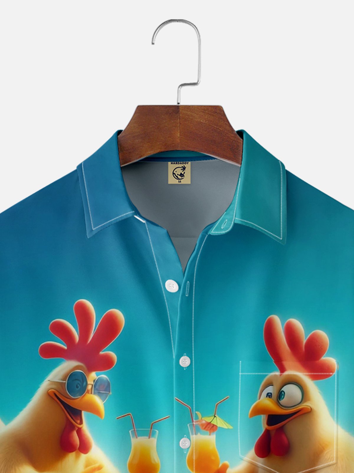 Moisture-wicking Beach Fun Chicken Chest Pocket Hawaiian Shirt