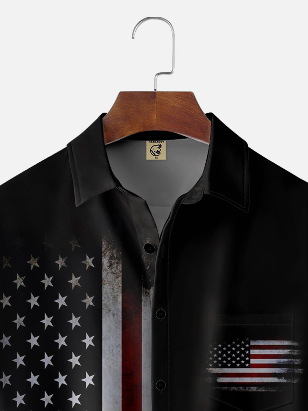 Hardaddy American Flag Chest Pocket Short Sleeve Casual Shirt