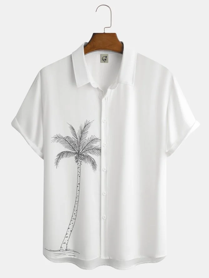Tall Size Moisture-wicking Coconut Tree Short Sleeve Resort Shirt