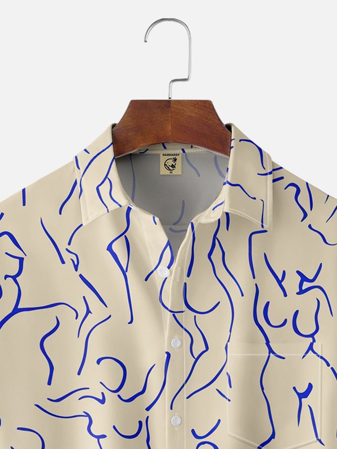 Tall Size Moisture-wicking Geomatric Chest Pocket Hawaiian Shirt