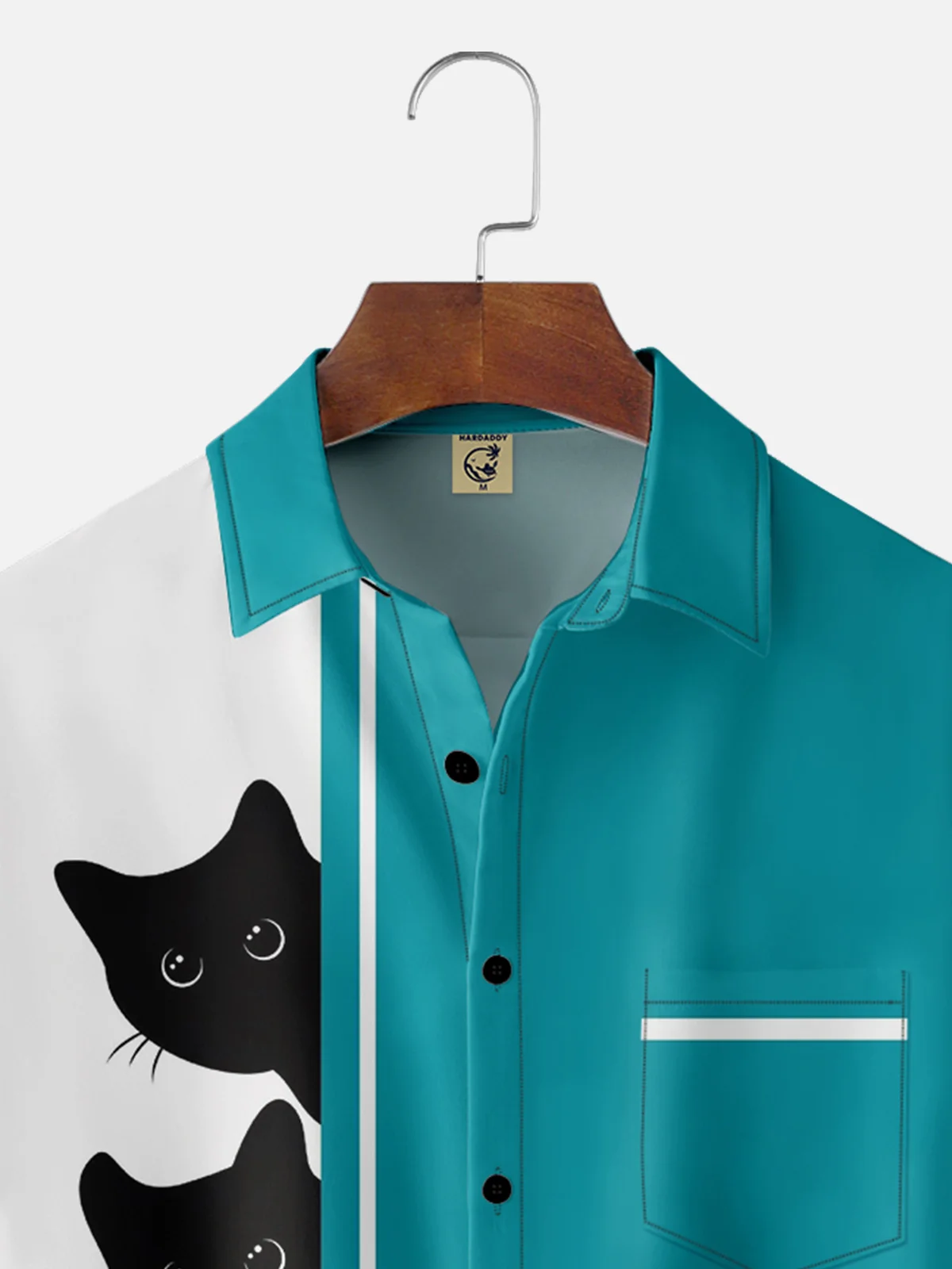 Moisture-wicking Breathable Halloween Black Cat Chest Pocket Bowling Shirt