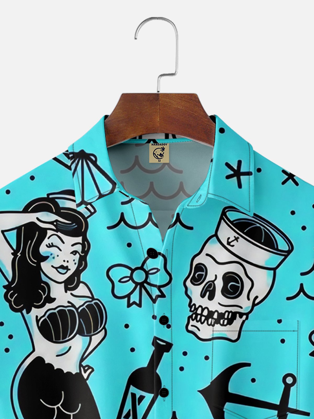 Hardaddy Mermaid Chest Pocket Short Sleeve Hawaiian Shirt