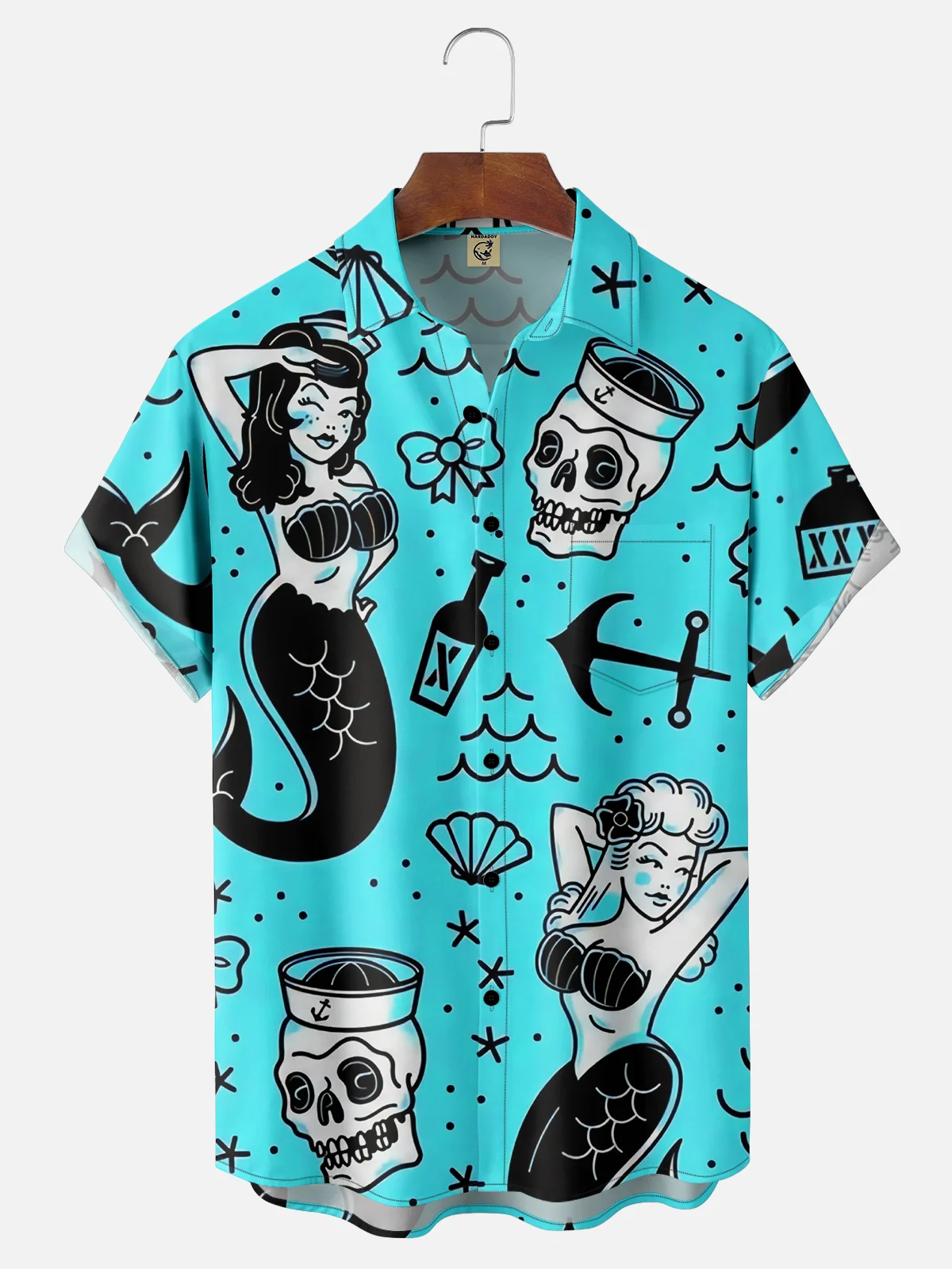 Hardaddy Mermaid Chest Pocket Short Sleeve Hawaiian Shirt