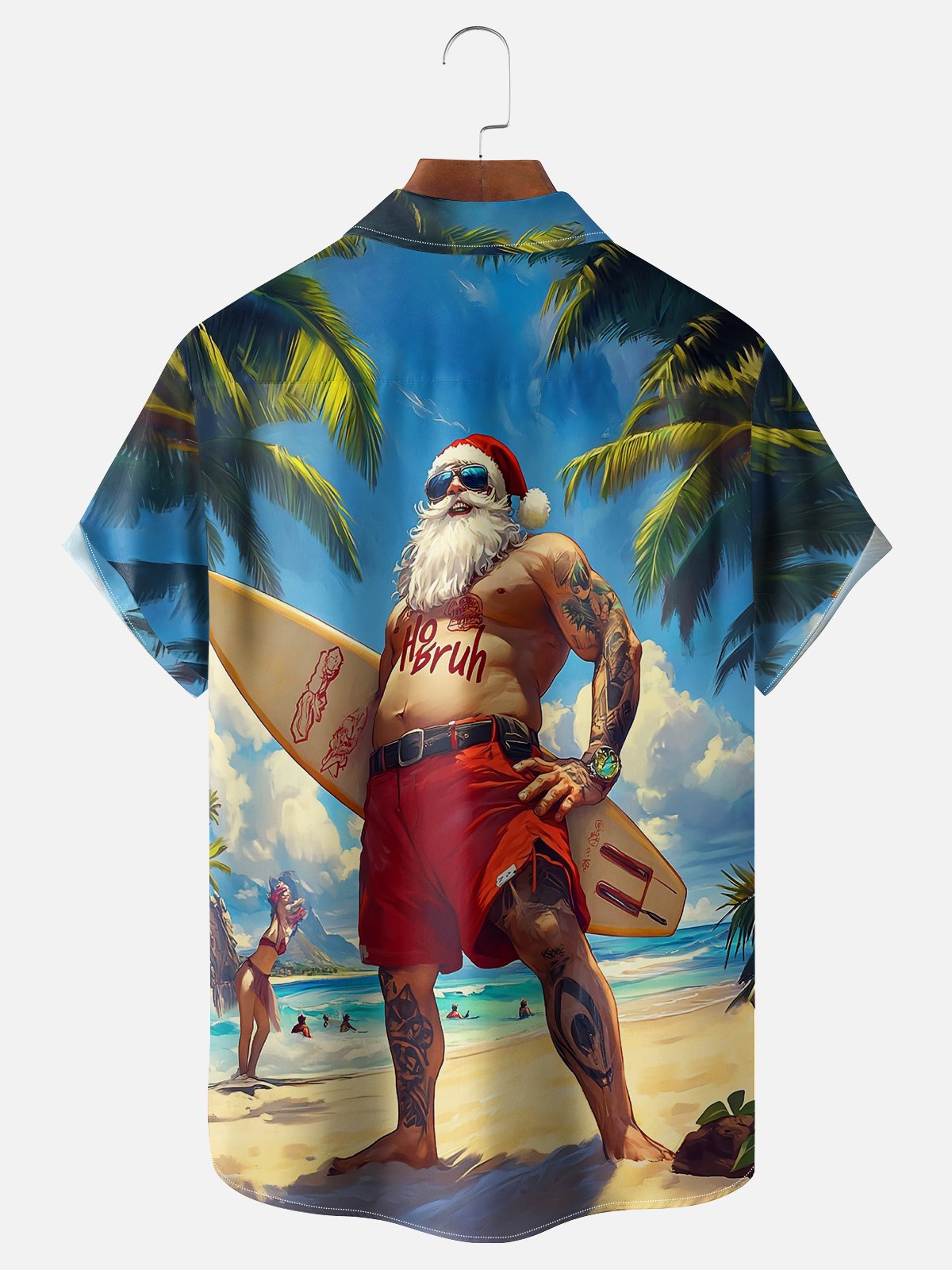 Moisture Wicking Christmas Santa Surf Hawaiian Shirt
