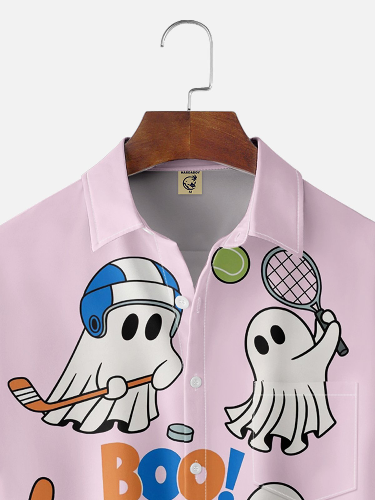 Moisture-wicking Halloween Ghost Playing Ball Chest Pocket Casual Shirt