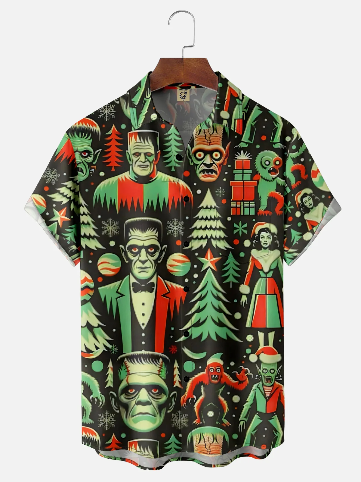 Moisture Wicking Halloween Ghost Chest Pocket Hawaiian Shirt