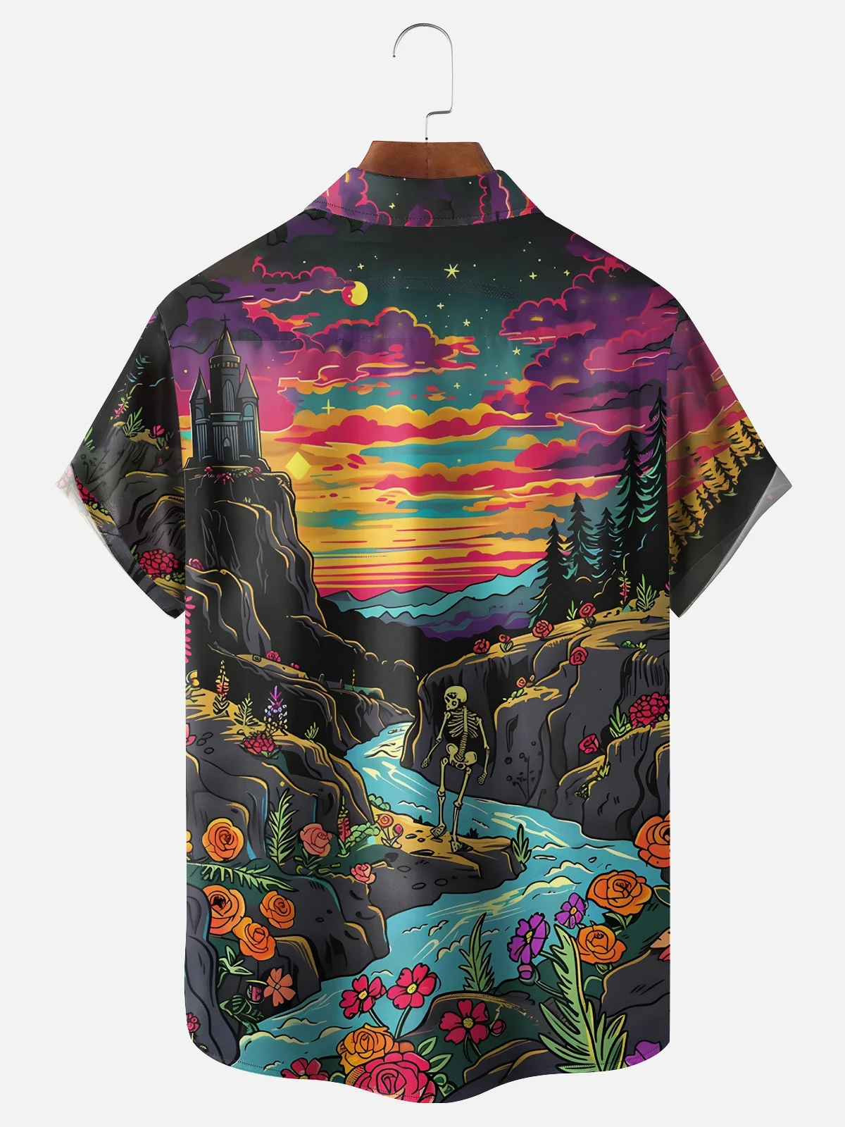 Moisture-wicking Halloween Skull Chest Pocket Casual Shirt