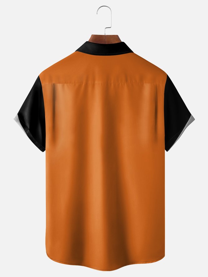 Tall Size Moisture-wicking Breathable Halloween Spider Chest Pocket Bowling Shirt