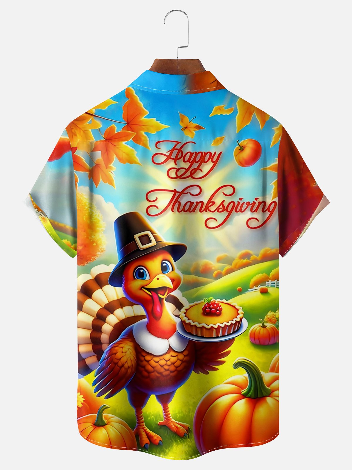 Moisture Wicking Thanksgiving Turkey Chest Pocket Hawaiian Shirt