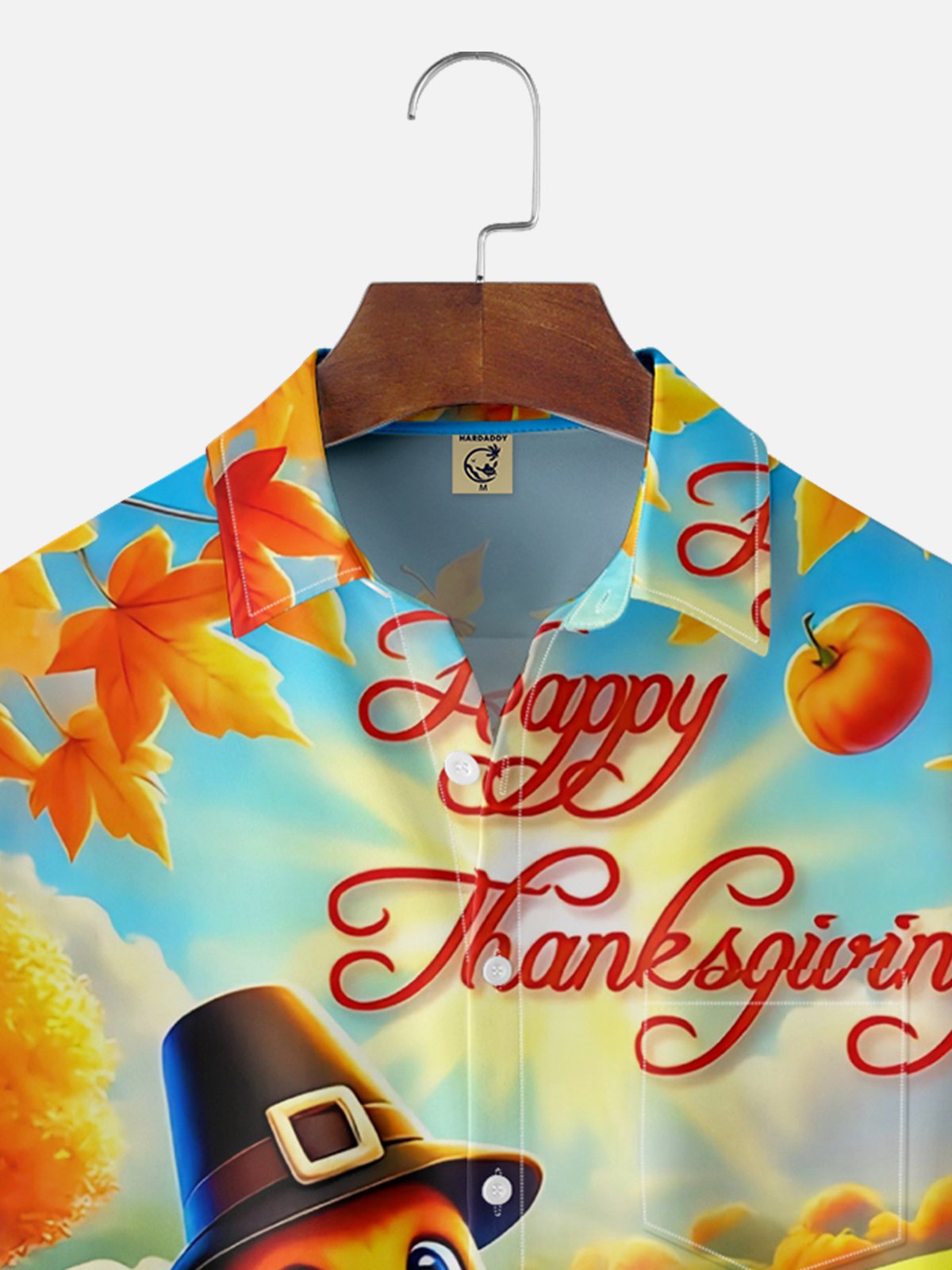 Moisture Wicking Thanksgiving Turkey Chest Pocket Hawaiian Shirt