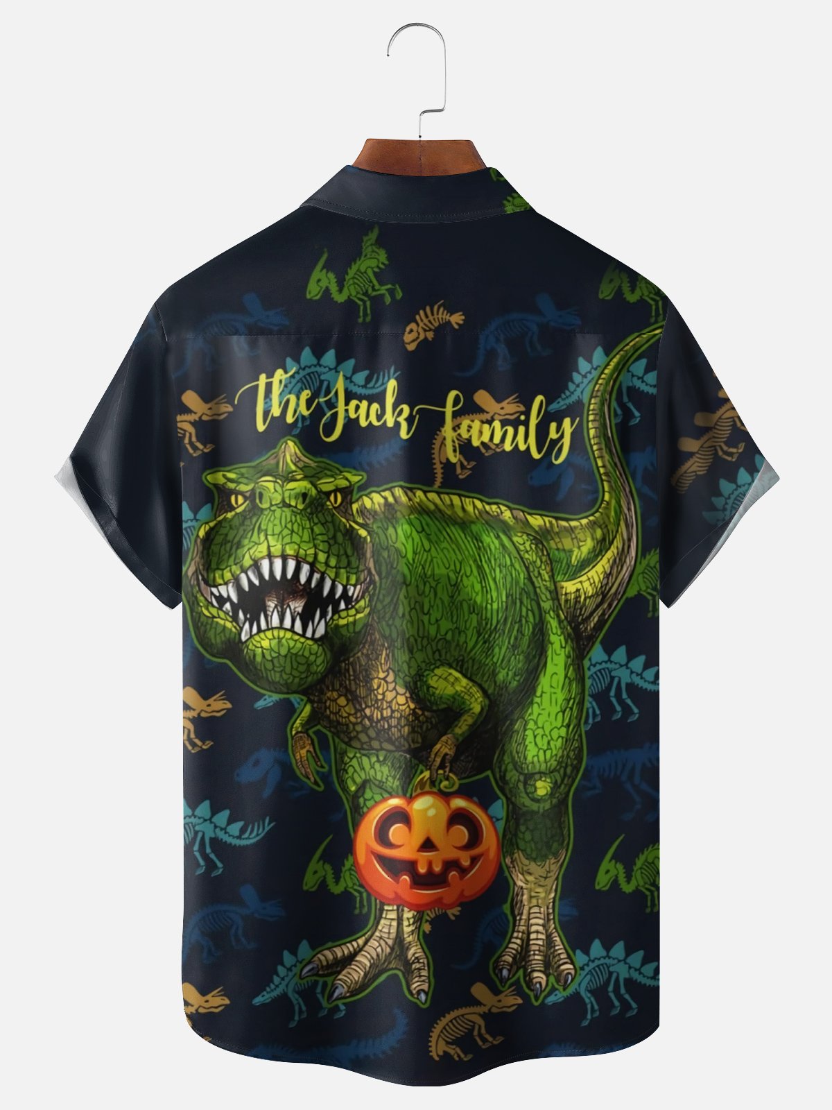 Moisture Wicking Halloween Pumpkin Dinosaur Chest Pocket Hawaiian Shirt