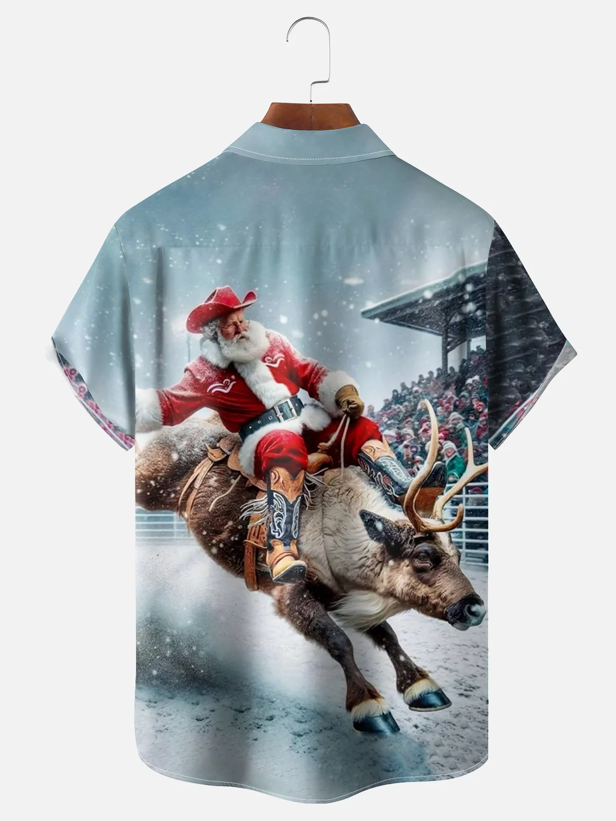 Tall Size Moisture-wicking Wild Christmas Santa Cowboy Chest Pocket Hawaiian Shirt