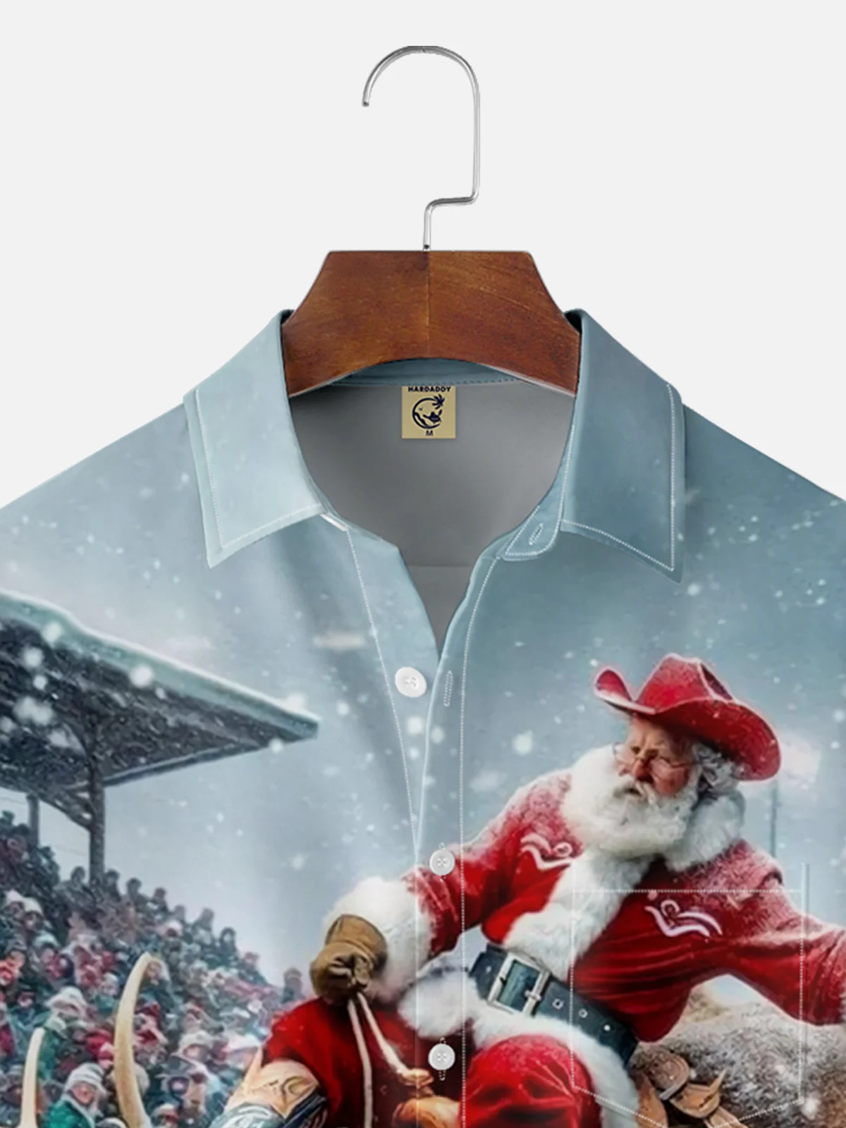 Tall Size Moisture-wicking Wild Christmas Santa Cowboy Chest Pocket Hawaiian Shirt
