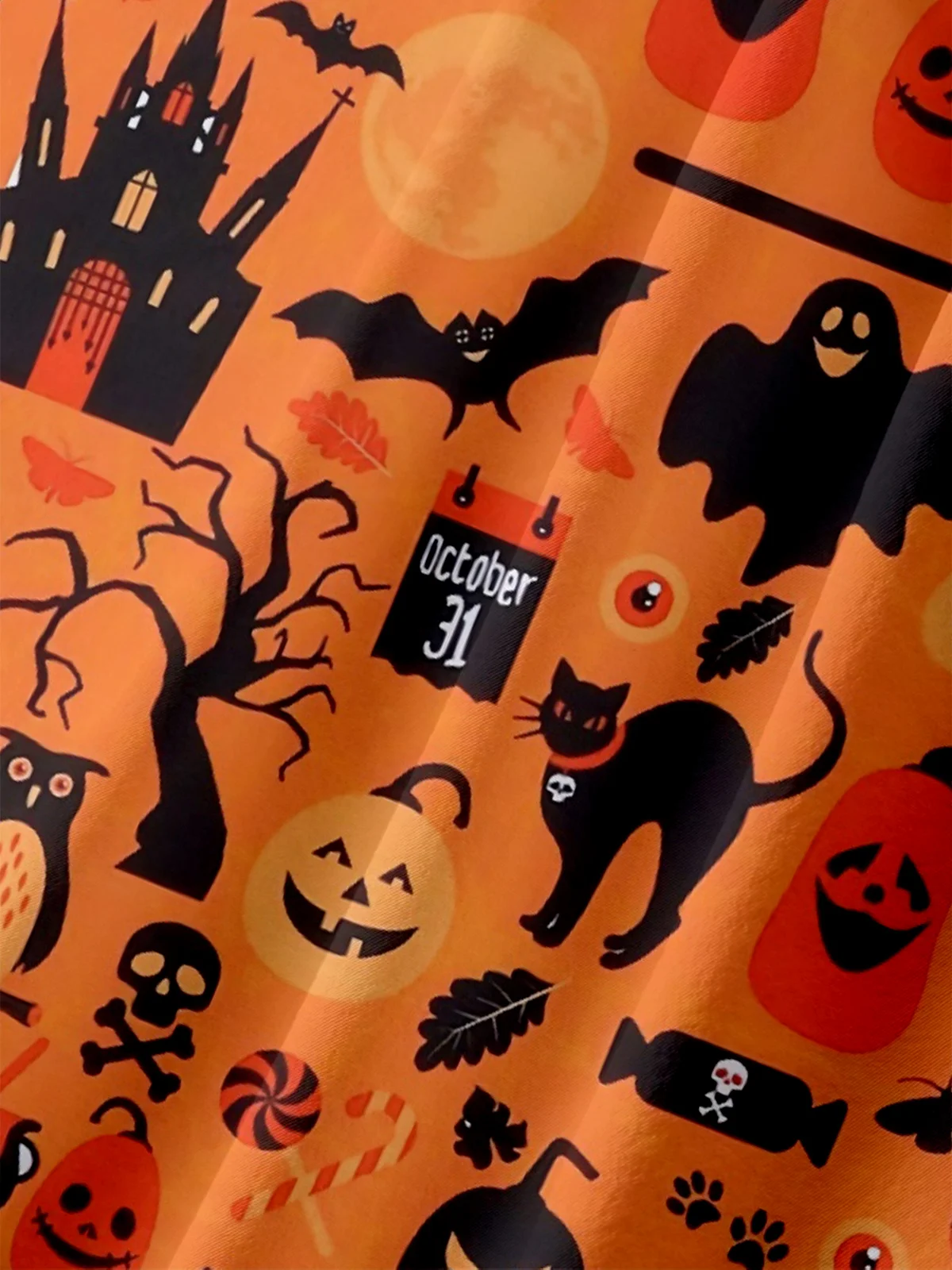 Moisture Wicking Halloween Cat Pumpkin Ghost Chest Pocket Hawaiian Shirt