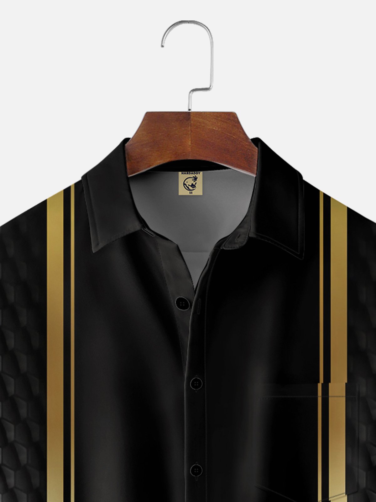Ombre Black Gold Geometric Chest Pocket Short Sleeve Bowling Shirt
