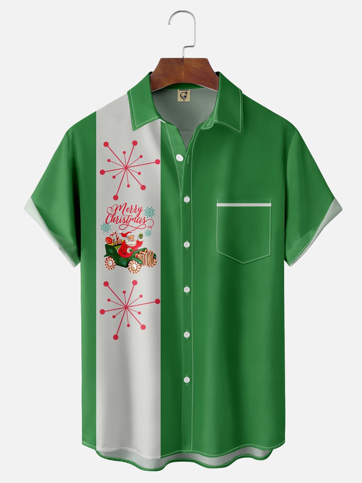 50s Vintage Style Christmas Santa With Sled Print Up To 4XLT Bowling Shirt