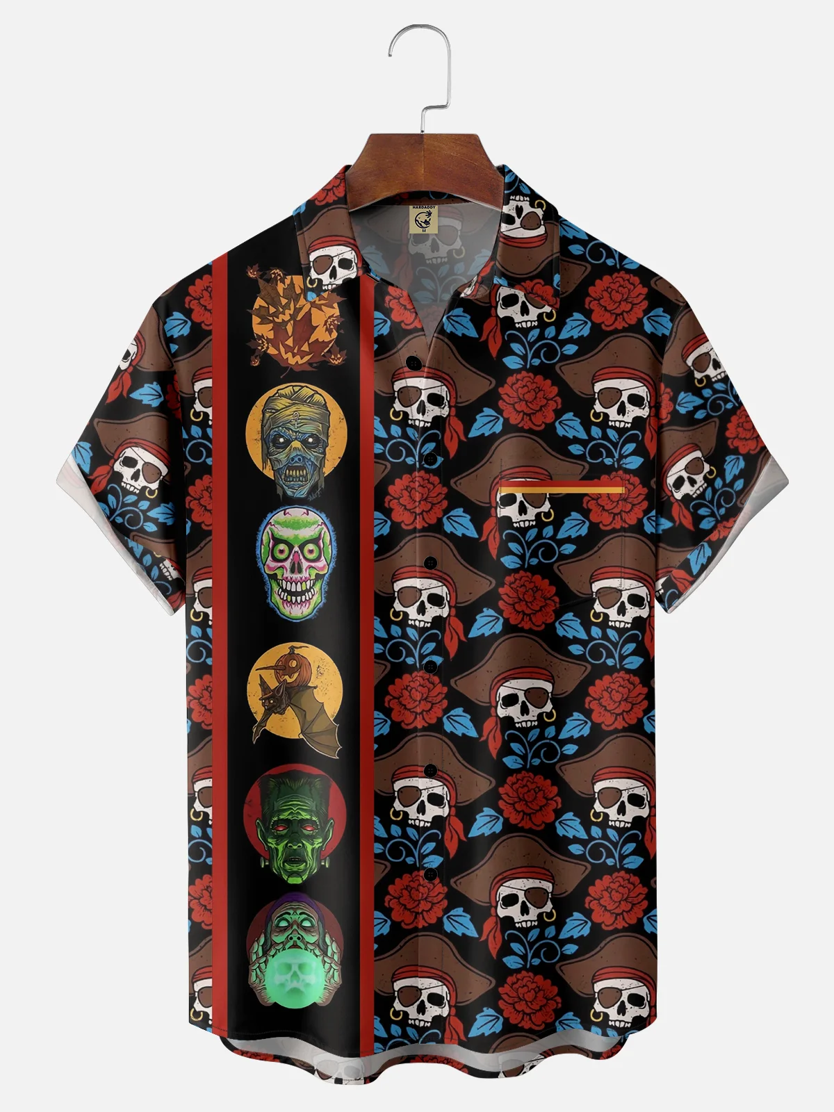 Moisture-wicking Halloween Classic Retro Illustration Chest Pocket Bowling Shirt