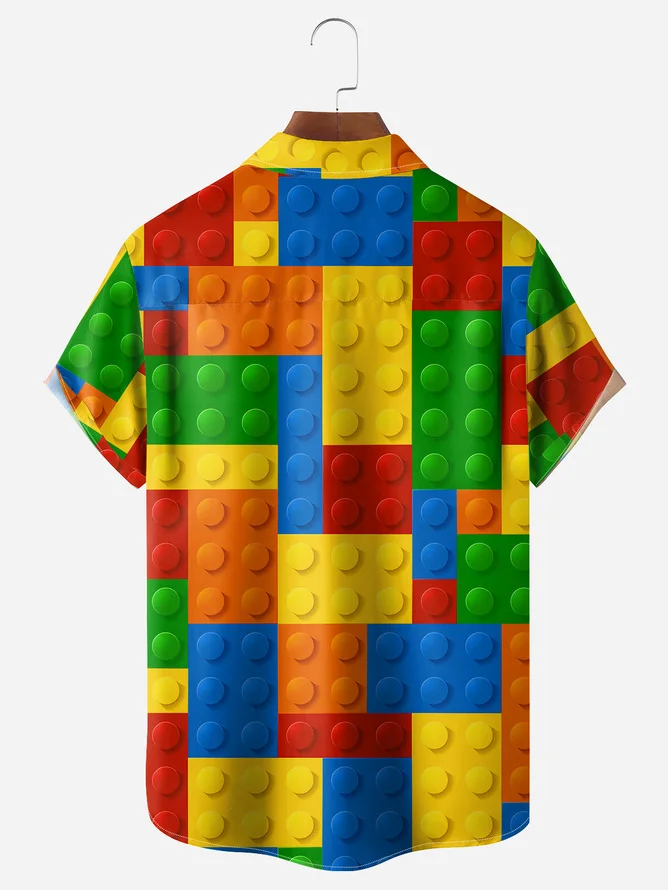 Tall Size Moisture-wicking Geomatric Cube Chest Pocket Casual Shirt