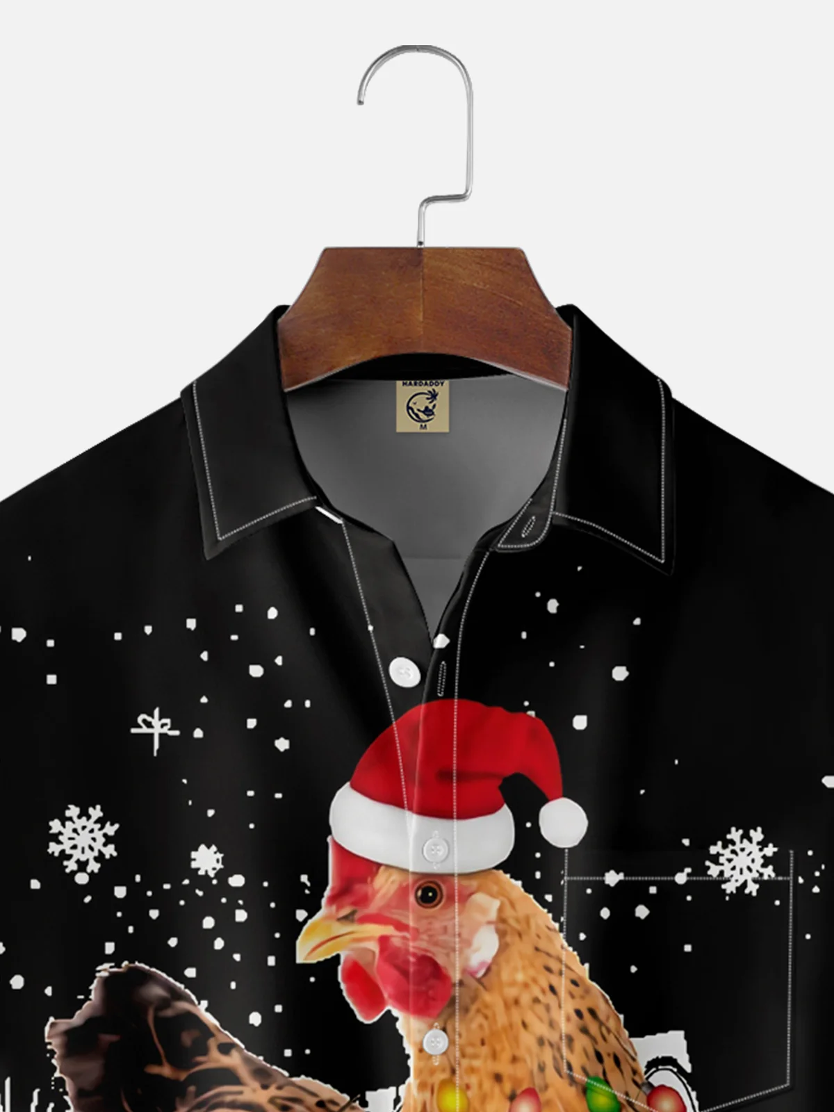 Moisture-wicking Christmas Rooster Chest Pocket Casual Shirt