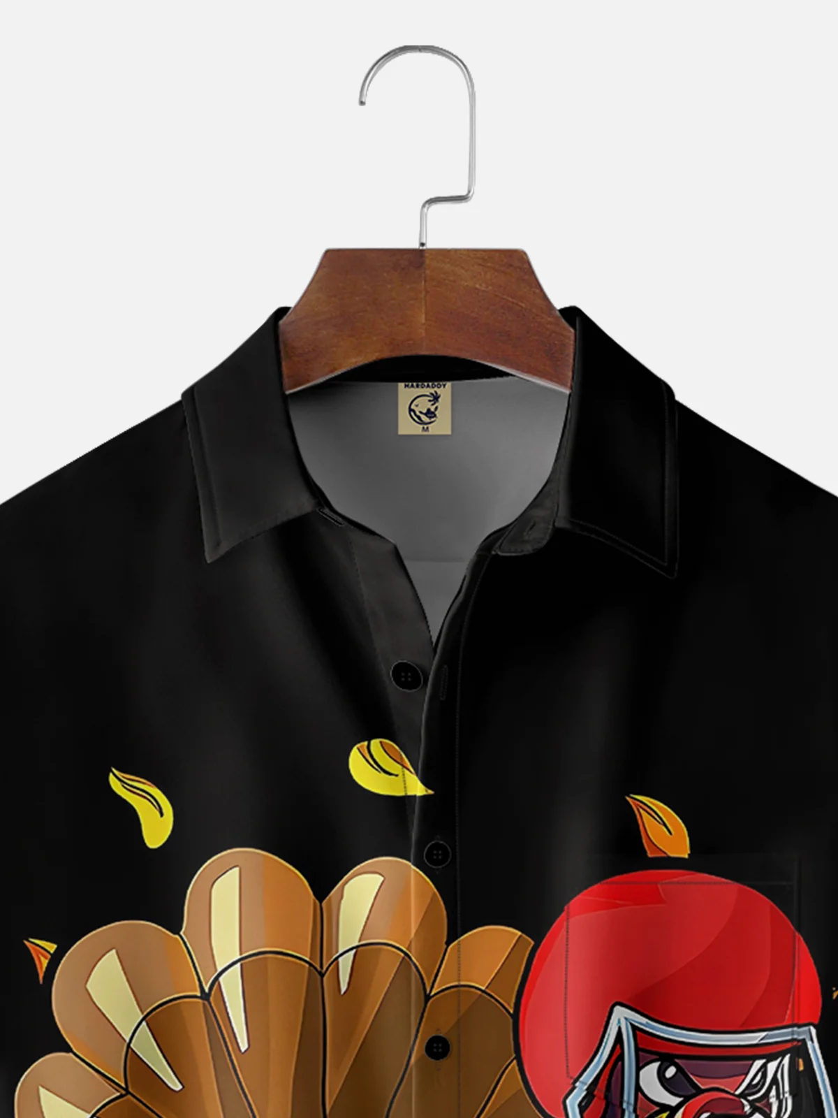 Tall Size Moisture-wicking Thanksgiving Football Turkey Chest Pocket Hawaiian Shirt