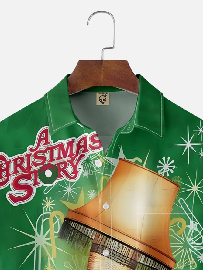 Tall Size Moisture Wicking Christmas Chest Pocket Hawaiian Shirt