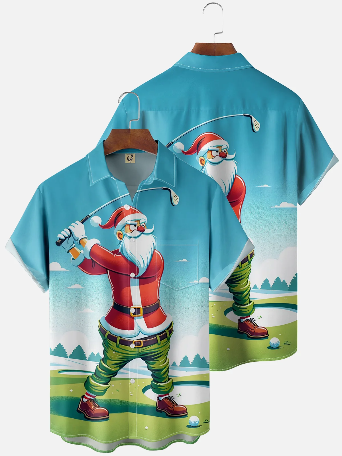 Moisture Wicking Christmas Golf Chest Pocket Casual Shirt