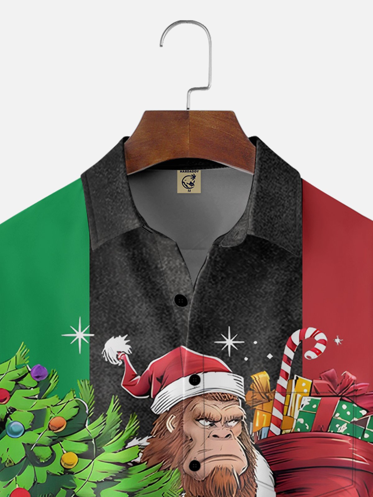 Moisture-wicking Christmas Bigfoot Christmas Tree Chest Pocket Bowling Shirt