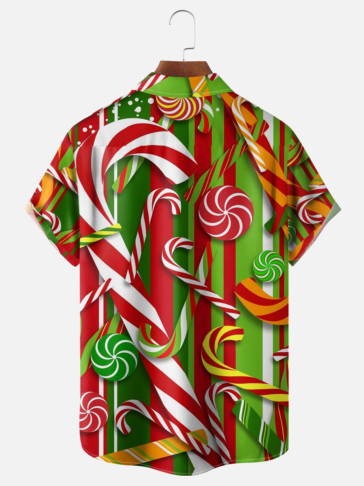 Tall Size Moisture-wicking Christmas Candy Canes Chest Pocket Casual Shirt