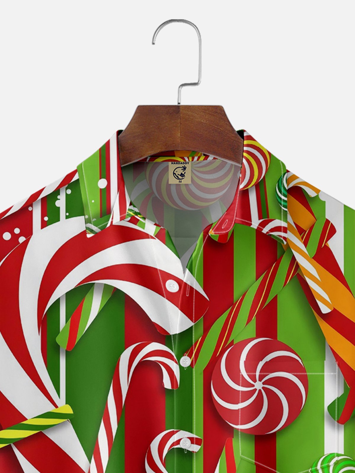 Tall Size Moisture-wicking Christmas Candy Canes Chest Pocket Casual Shirt