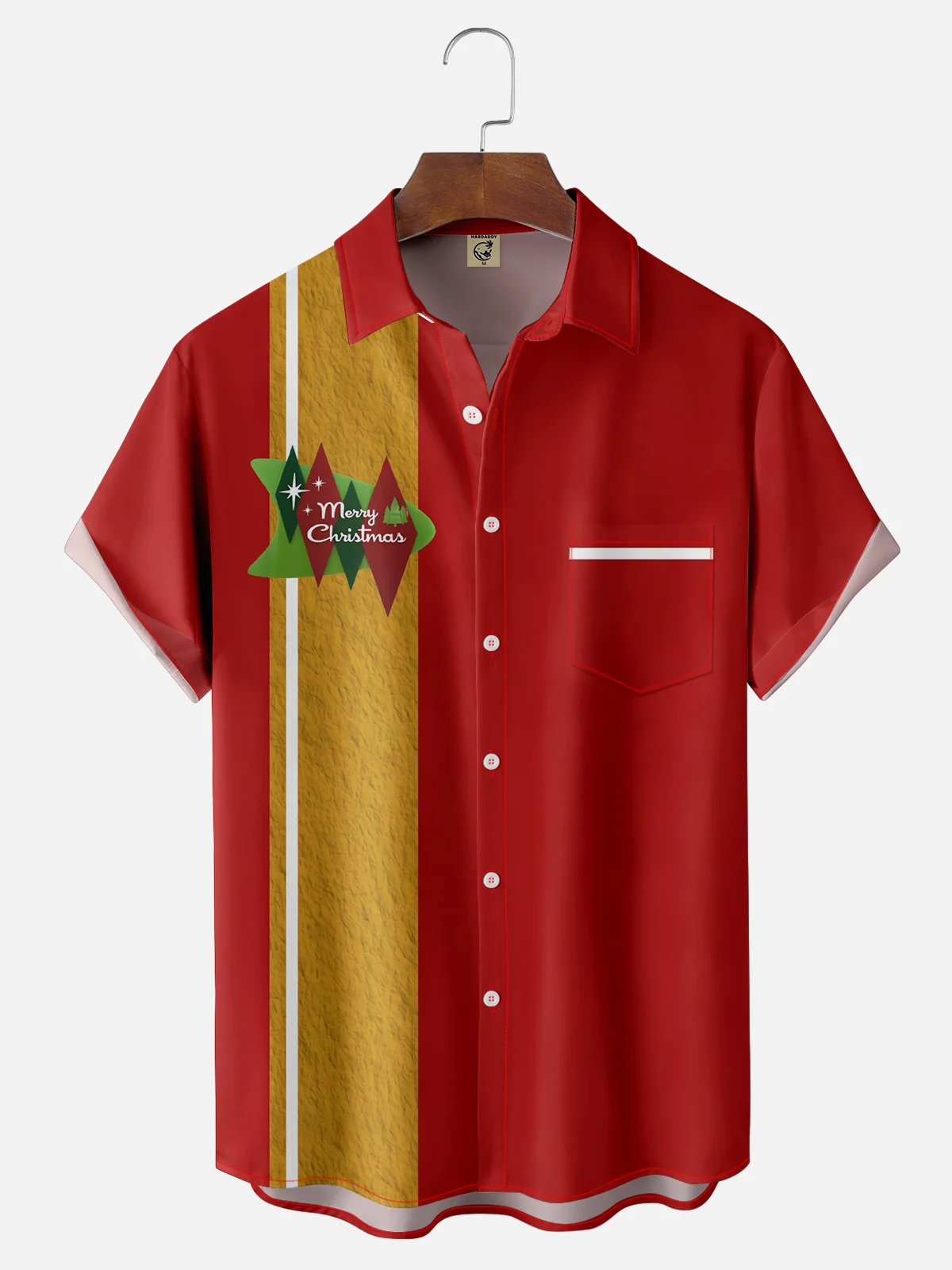Moisture-wicking Merry Christmas Chest Pocket Bowling Shirt